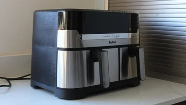 Product image of the Tefal Easy Fry Dual Air Fryer Grill on a kitchen counter top