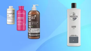 A composite image of the best shampoos for hair loss