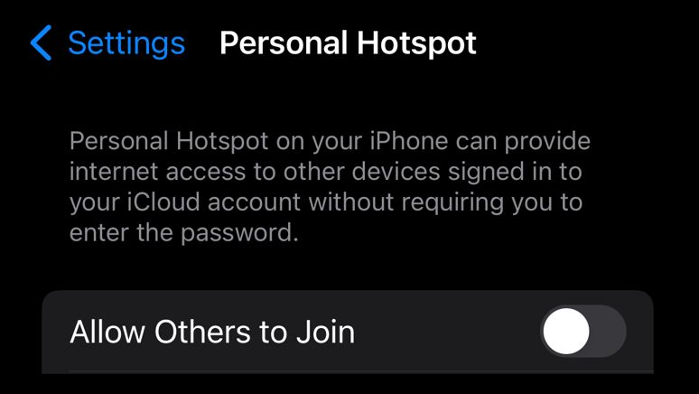 How to activate the hotspot on your iPhone. Screenshot of hotspot settings in iOS phone