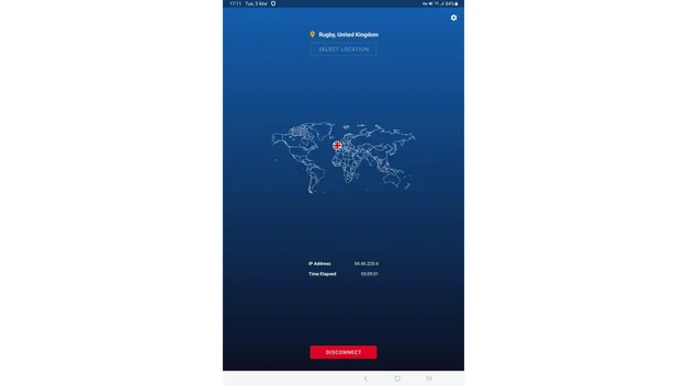 StrongVPN review- Screen capture of Android main page
