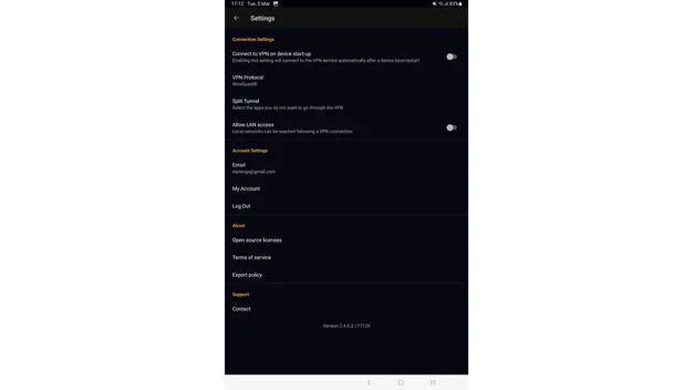 StrongVPN review- Screen capture of Android settings
