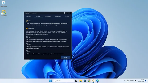 StrongVPN review- Screen capture of the Windows protocol settings