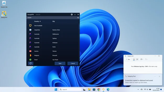 StrongVPN review- Screen capture of the Windows server list