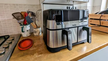 Image of the Tefal Easy Fry Dual Air Fryer & Grill on a kitchen counter