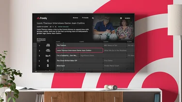 Image of a television mounted to a wall displaying Freely