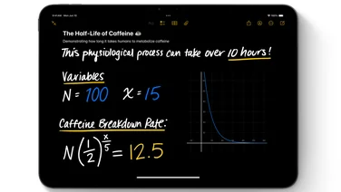 An iPad Pro showing the new Math Notes app in action