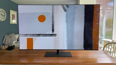 LG G4 (OLED65G4) review - featured.Front view of the TV with living room in the background