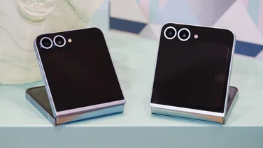 Samsung Galaxy Z Flip 6 hands-on review - featured. Two phones next to each other, slightly unfolded