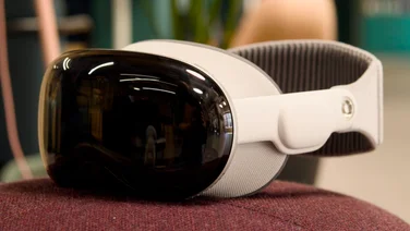 A close up of the Apple Vision Pro's glass visor