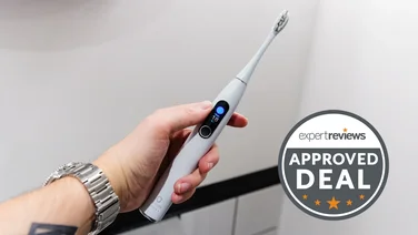 An image of the Oclean X Pro Elite toothbrush with the Expert Reviews approved deal roundal