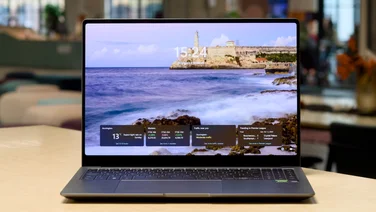 The Samsung Galaxy Book4 Ultra pictured head on, in an office environment