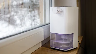 an image of a small dehumidifier on a windowsill