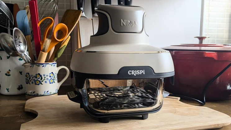 The Ninja Crispi on a wooden chopping board