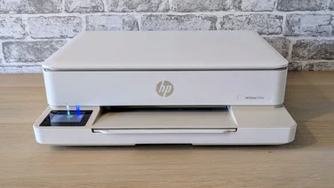 The HP Envy 6120e all in one printer, photographed from the front