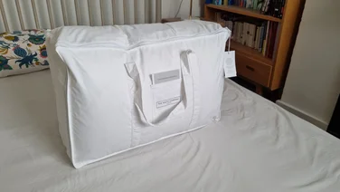 The White Company duvet in the bag on a bed