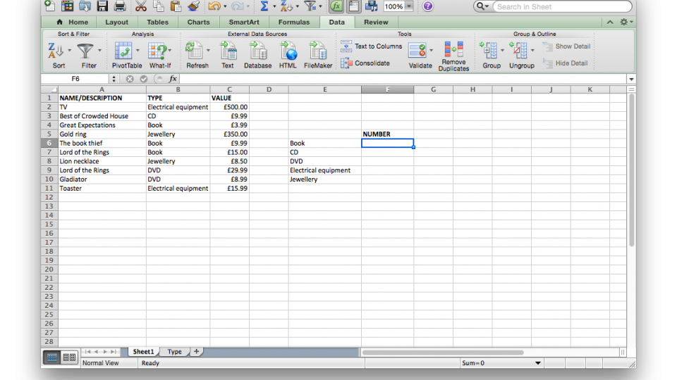 Set up table for Countif in Excel