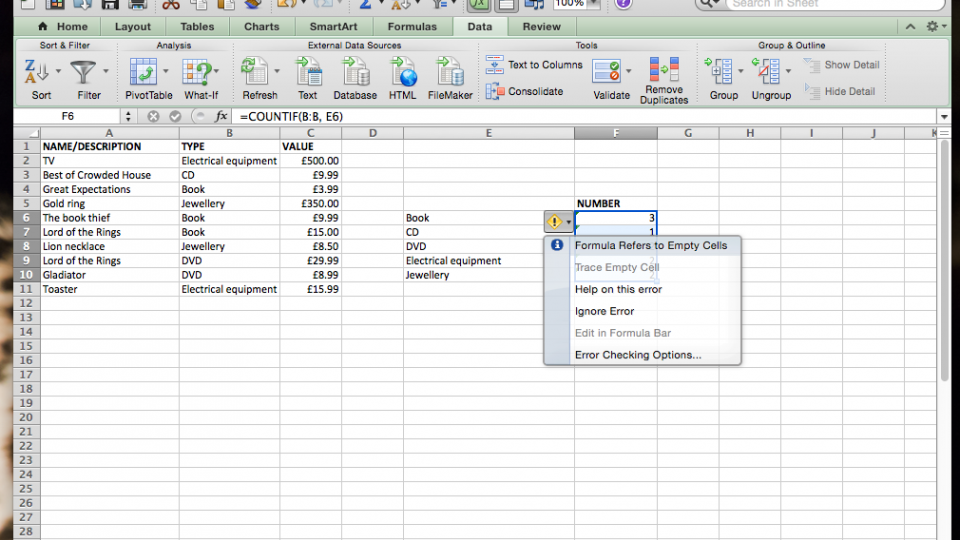 Ignore empty cells in Excel