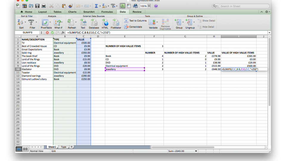 How to use Sumifs in Excel