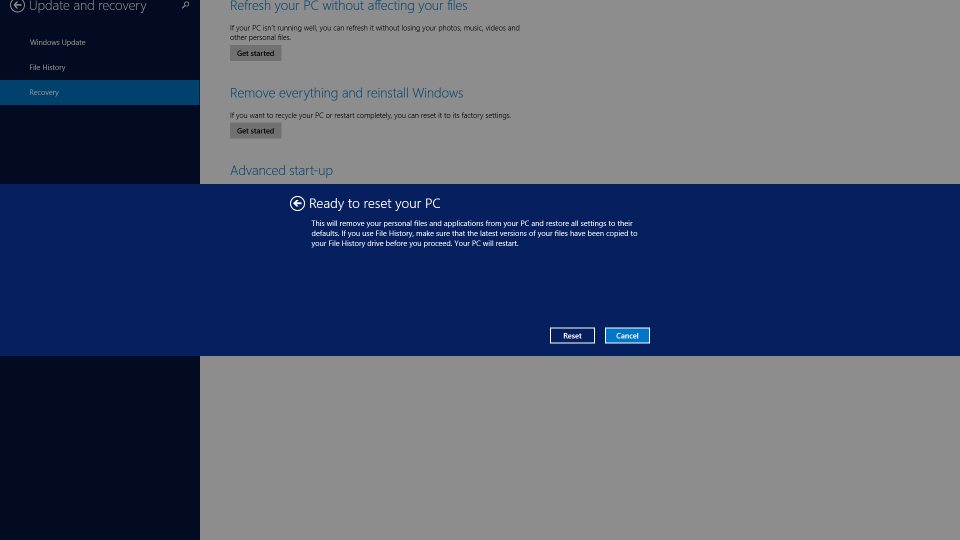 Reset you computer for Windows 8 refresh
