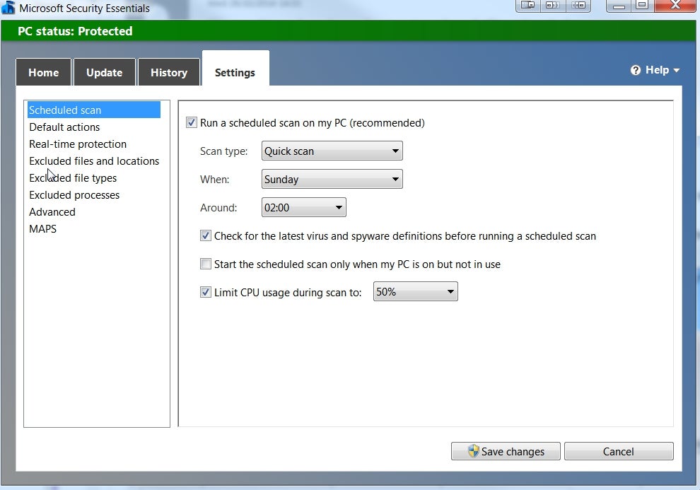 You can schedule when and how scans take place within Security Essentials