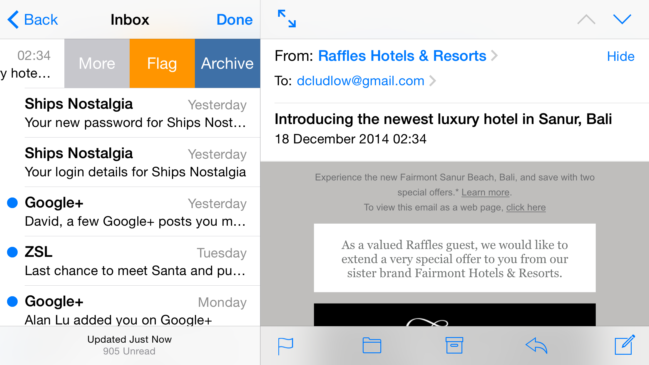 iPhone Gmail Archive mail message