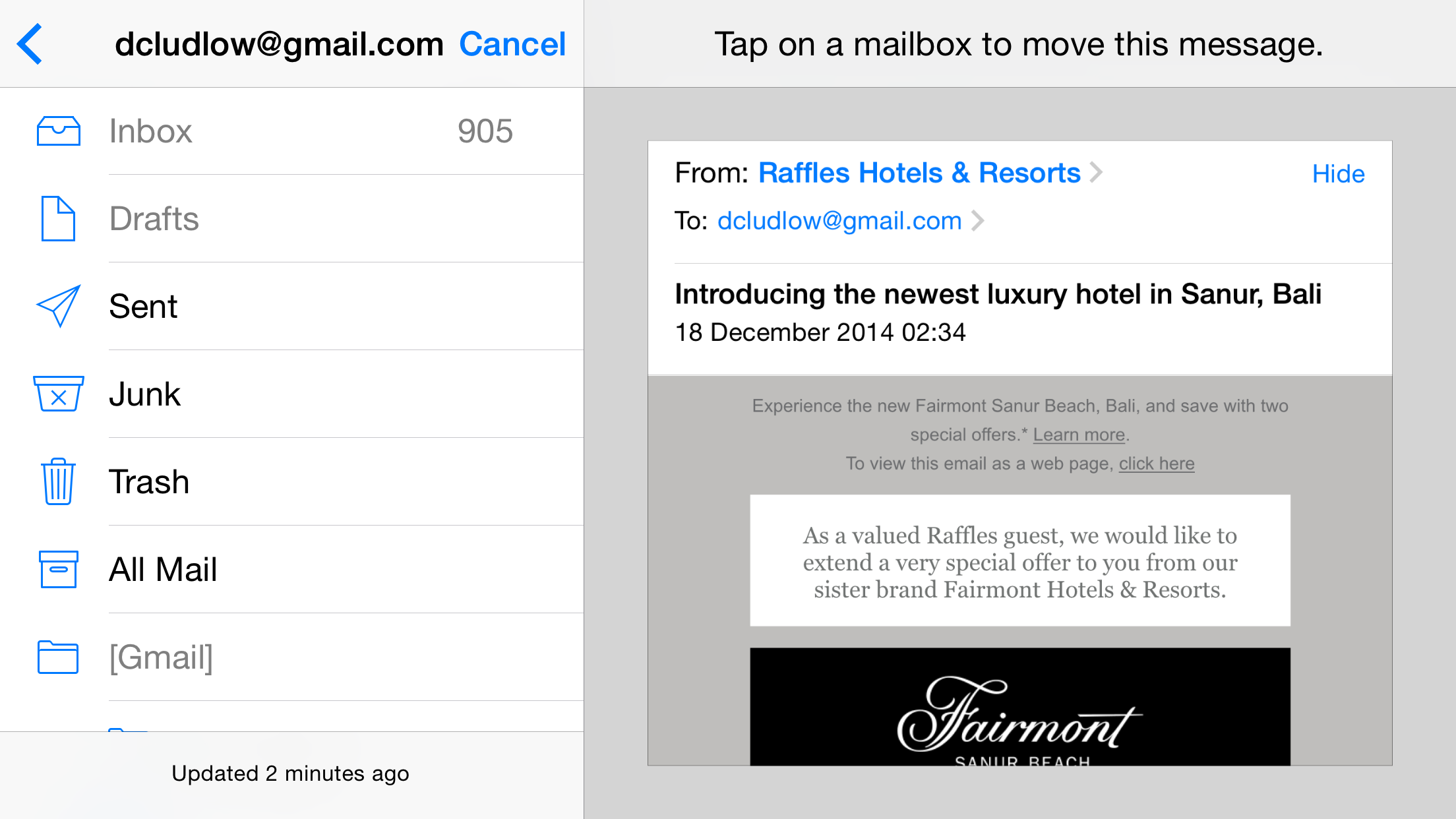 iPhone move email to another folder
