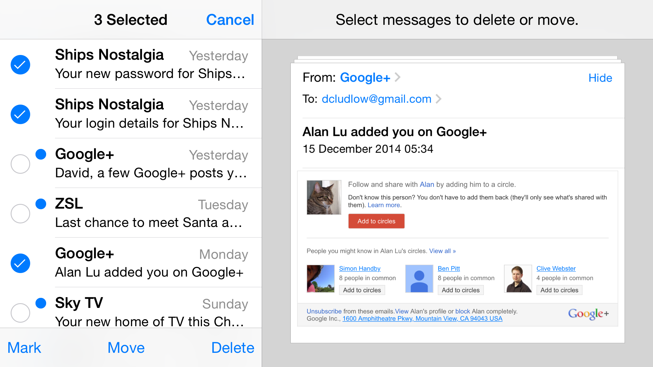 iPhone Gmail bulk delete