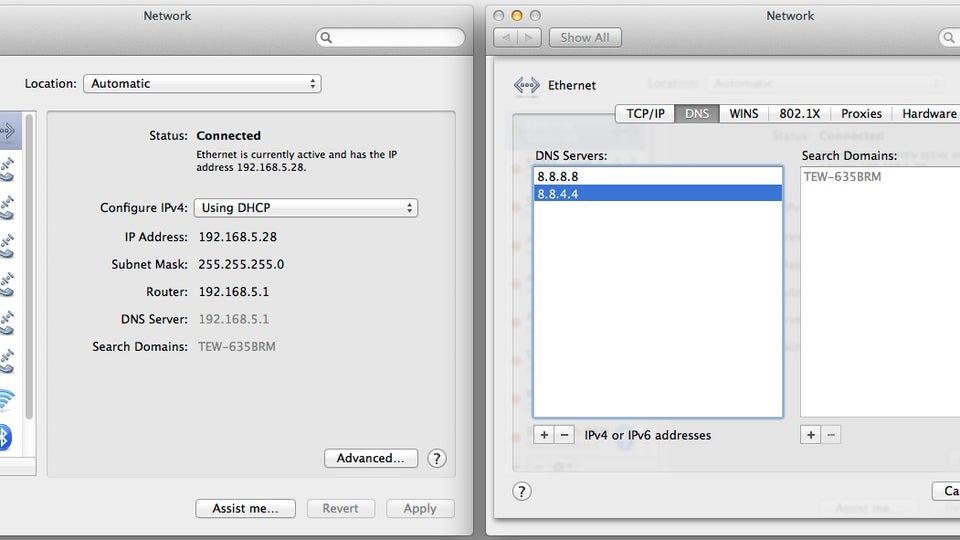 Mac OS X DNS settings