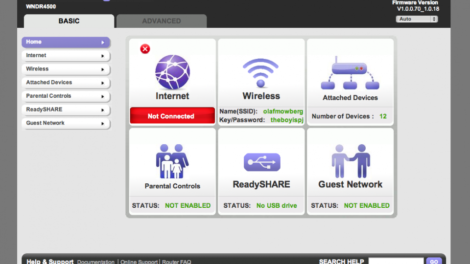 BT Home Hub router configuration page
