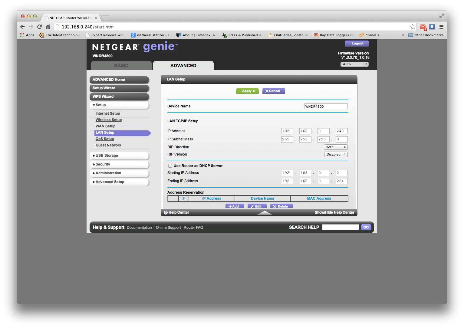BT Home Hub DHCP range