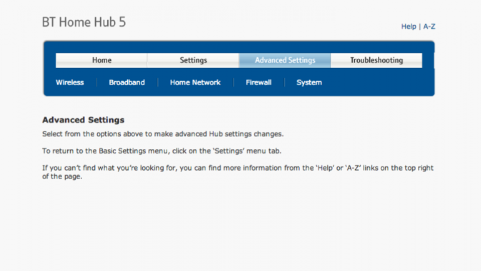 BT Home hub advanced settings