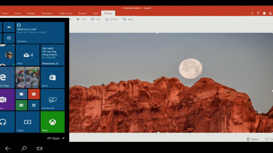 Windows phone 10 Continuum demo screenshot