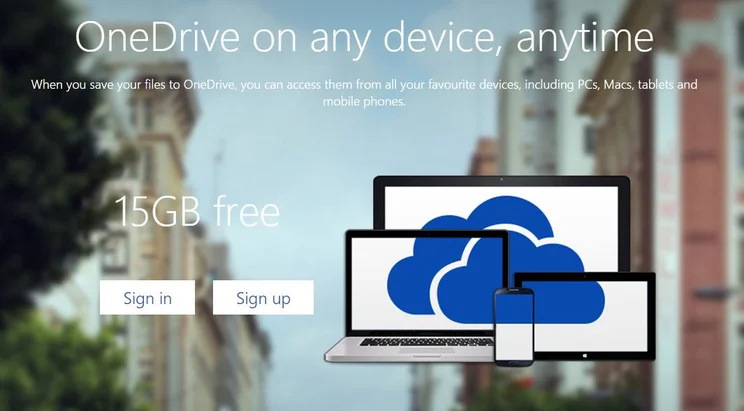 The signup page for OneDrive