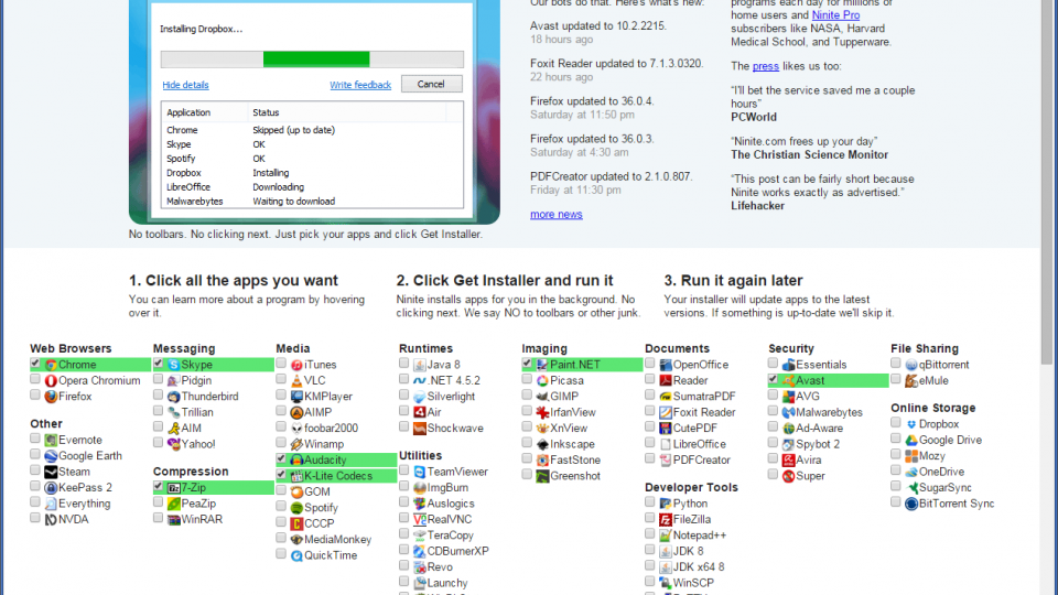 Ninite Step 1 - Download installer