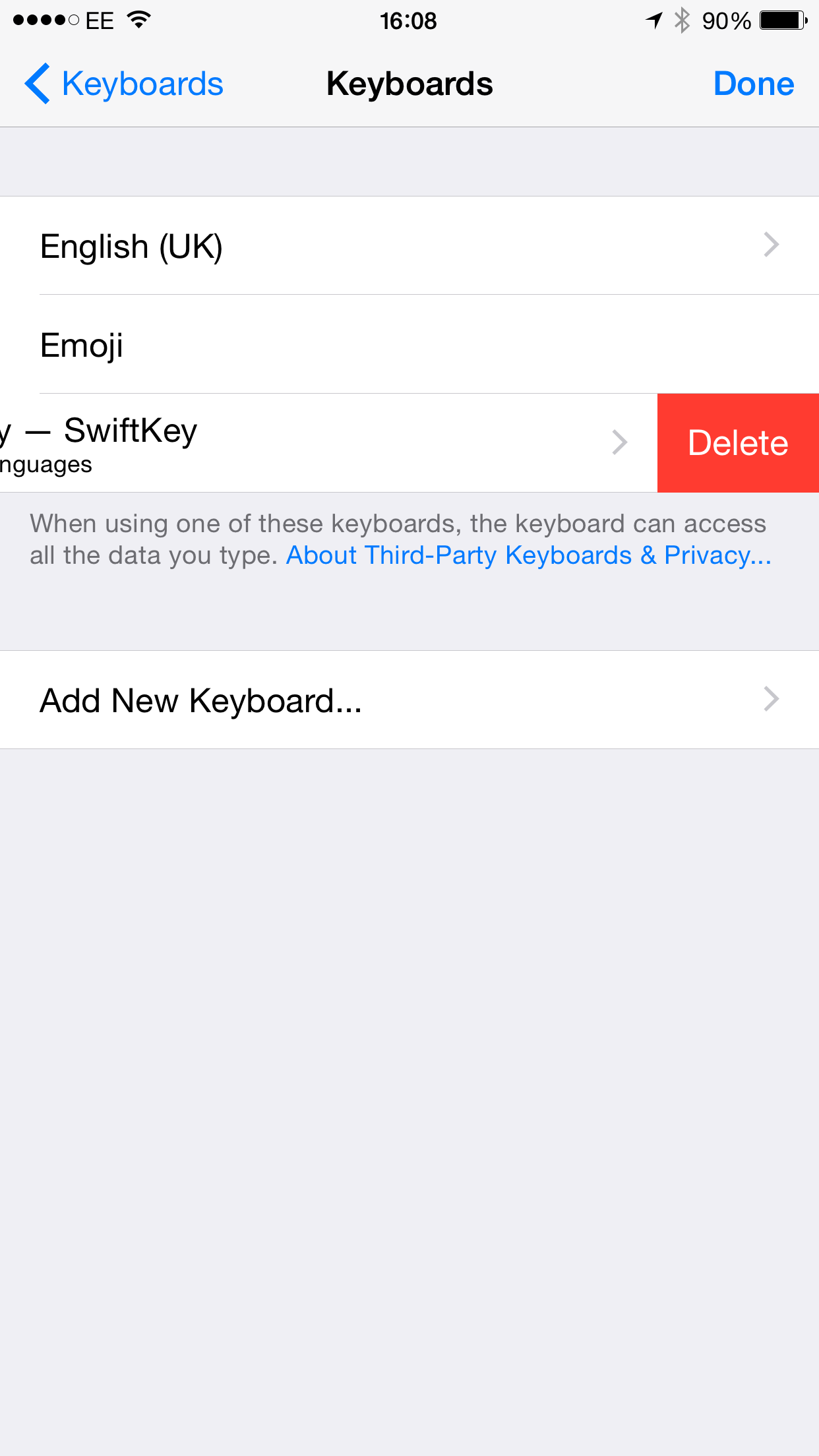 How to install a keyboard on iOS 8 delete