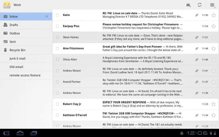 Android 3.0 Email