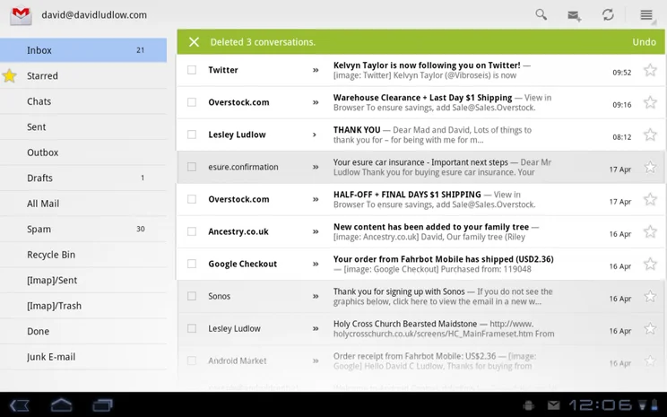Android 3.0 Gmail