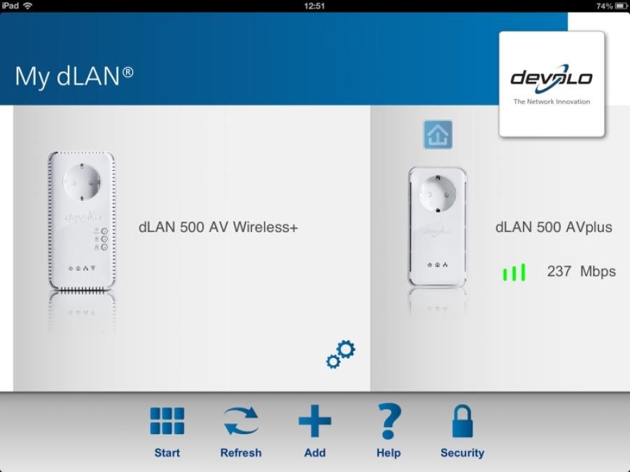 Devolo dLAN 500 AV Wireless+ HomePlug Selection Screen