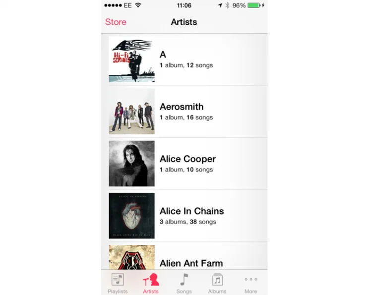 Apple iOS 7 Music Artists