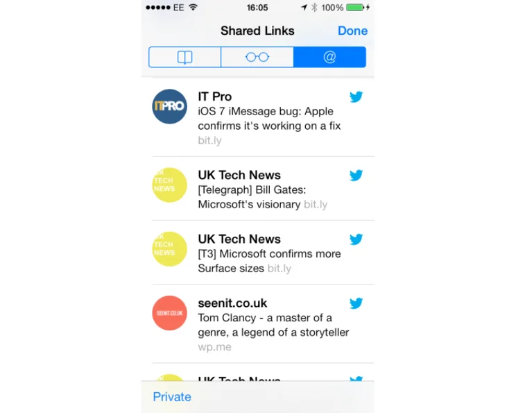 Apple iOS 7 Safari Links