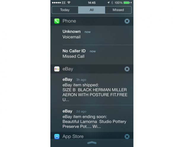 Apple iOS 7 Notification Centre All