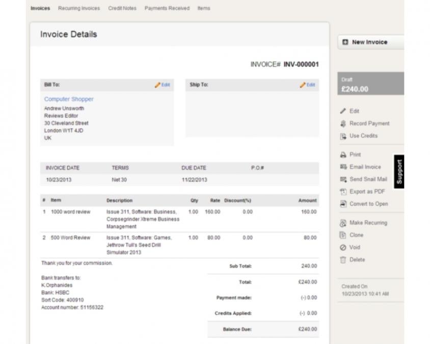 Generate and send professional looking invoices with a couple of clicks