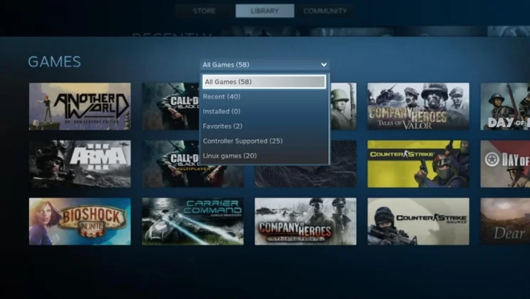 Steam OS Library filter