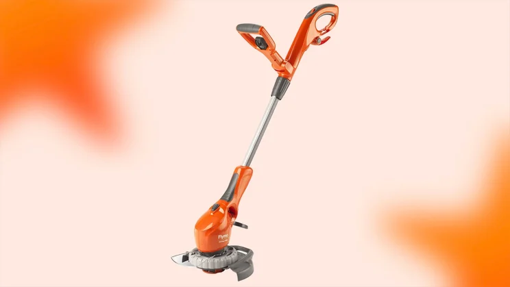Flymo Contour 500E cut out image against an orange background