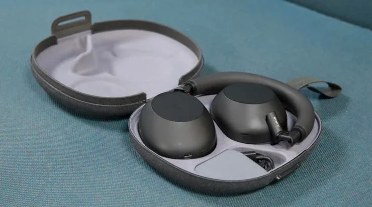 The Sony WH-1000XM6 over-ear headphones in their carrying case