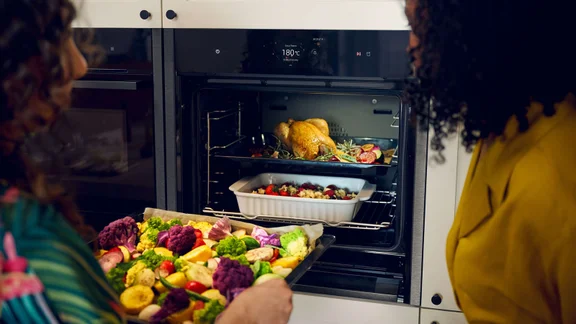 NEFF oven with two oven trays in it