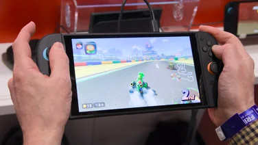 The Nintendo Switch 2 in handheld mode playing Mario Kart World