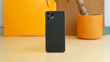 CMF Phone 2 Pro standing upright on a worktop, rear view
