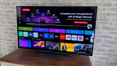 The LG OLED C5 TV pictured with the home screen showing