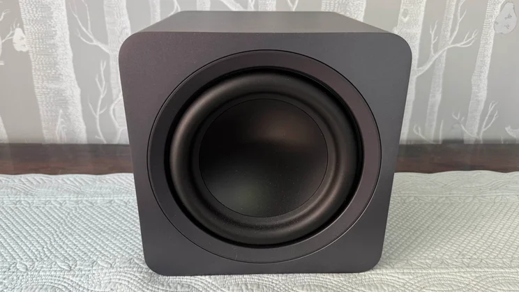 Front view of the subwoofer component of the Samsung HW-Q990F home audio system